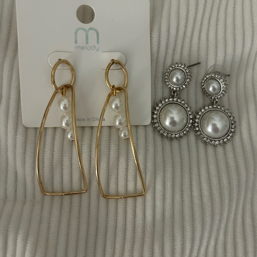 Melody Ehsani Gold and Silver Pearl Earrings and Faux Pearl Dangle Bundle